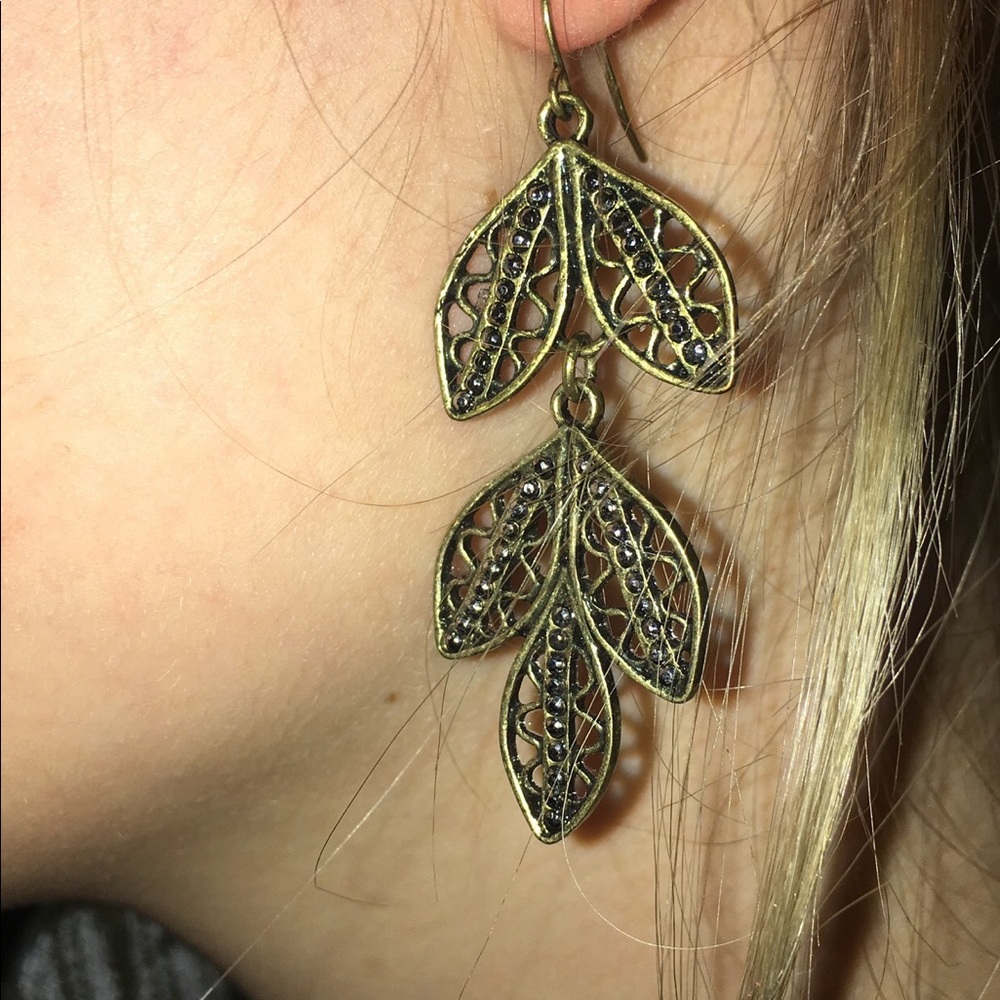 Bronzed Leaf Pendant Earrings